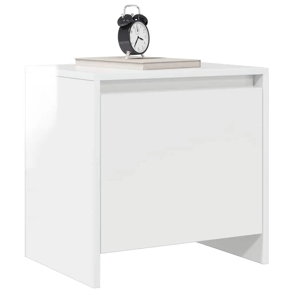 White Engineered Wood Bedside Cabinet High Gloss Storage 45x34x44.5 cm Nightstand 2 Piece Set