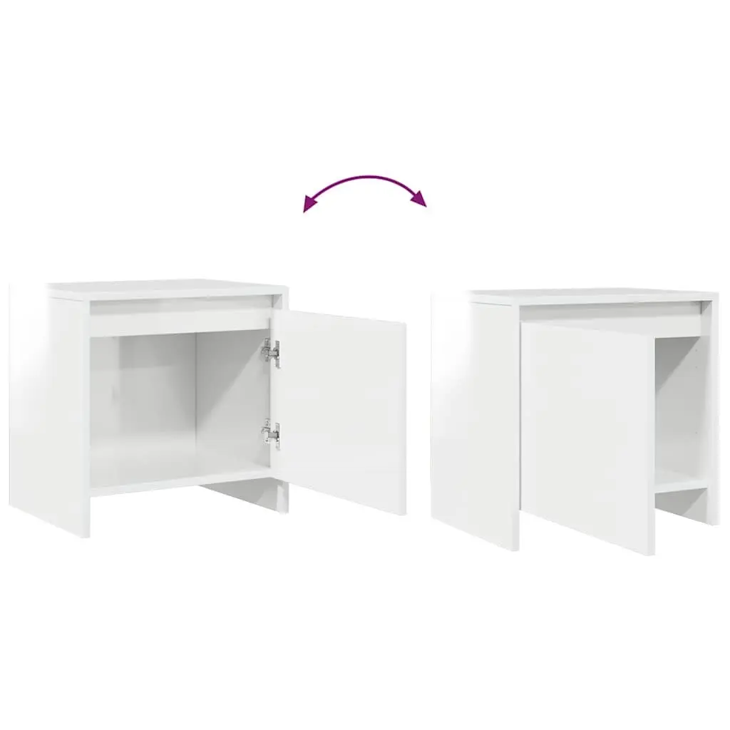 White Engineered Wood Bedside Cabinet High Gloss Storage 45x34x44.5 cm Nightstand 2 Piece Set