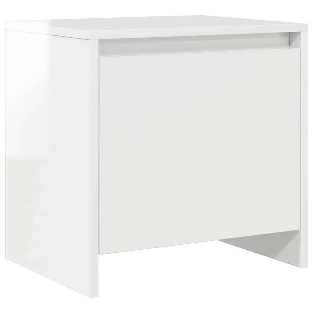 White Engineered Wood Bedside Cabinet High Gloss Storage 45x34x44.5 cm Nightstand 2 Piece Set