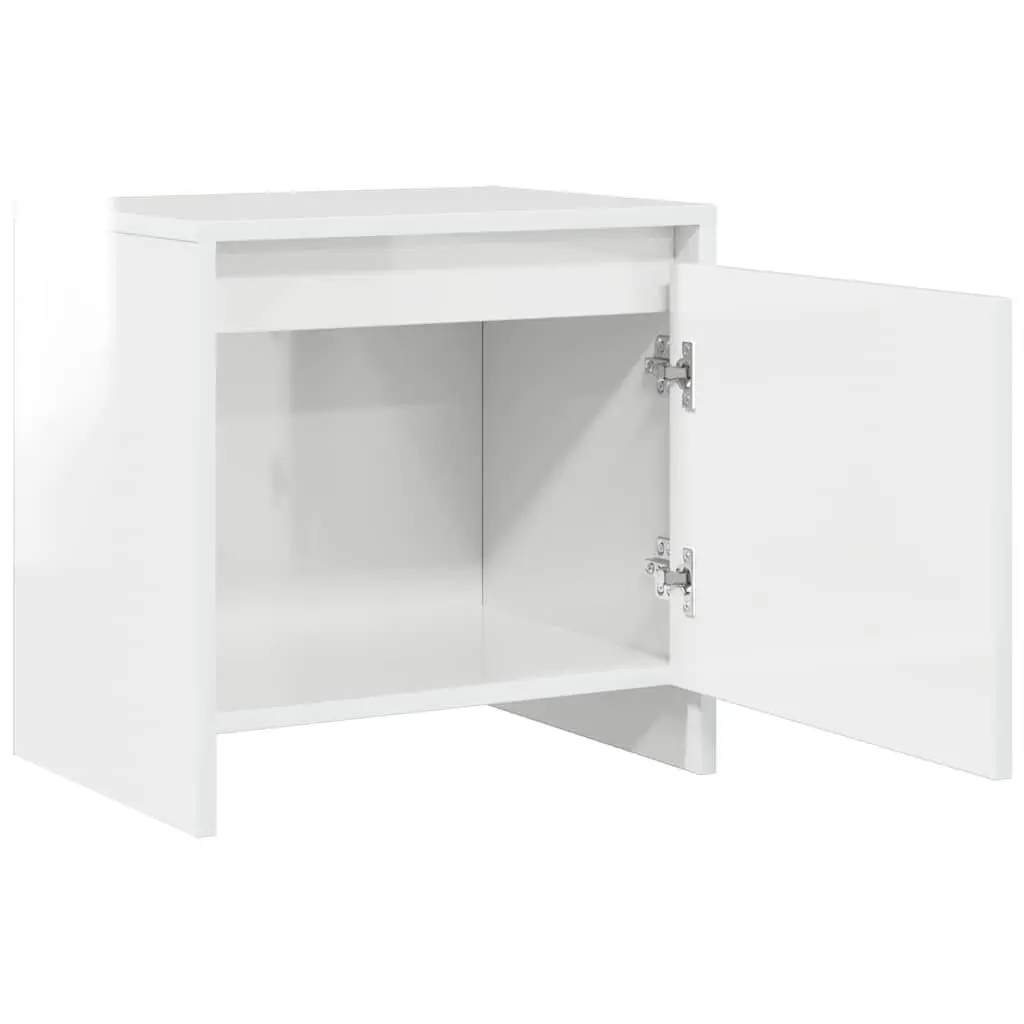 White Engineered Wood Bedside Cabinet High Gloss Storage 45x34x44.5 cm Nightstand 2 Piece Set