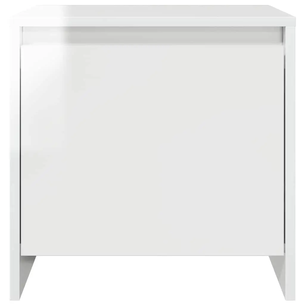 White Engineered Wood Bedside Cabinet High Gloss Storage 45x34x44.5 cm Nightstand 2 Piece Set