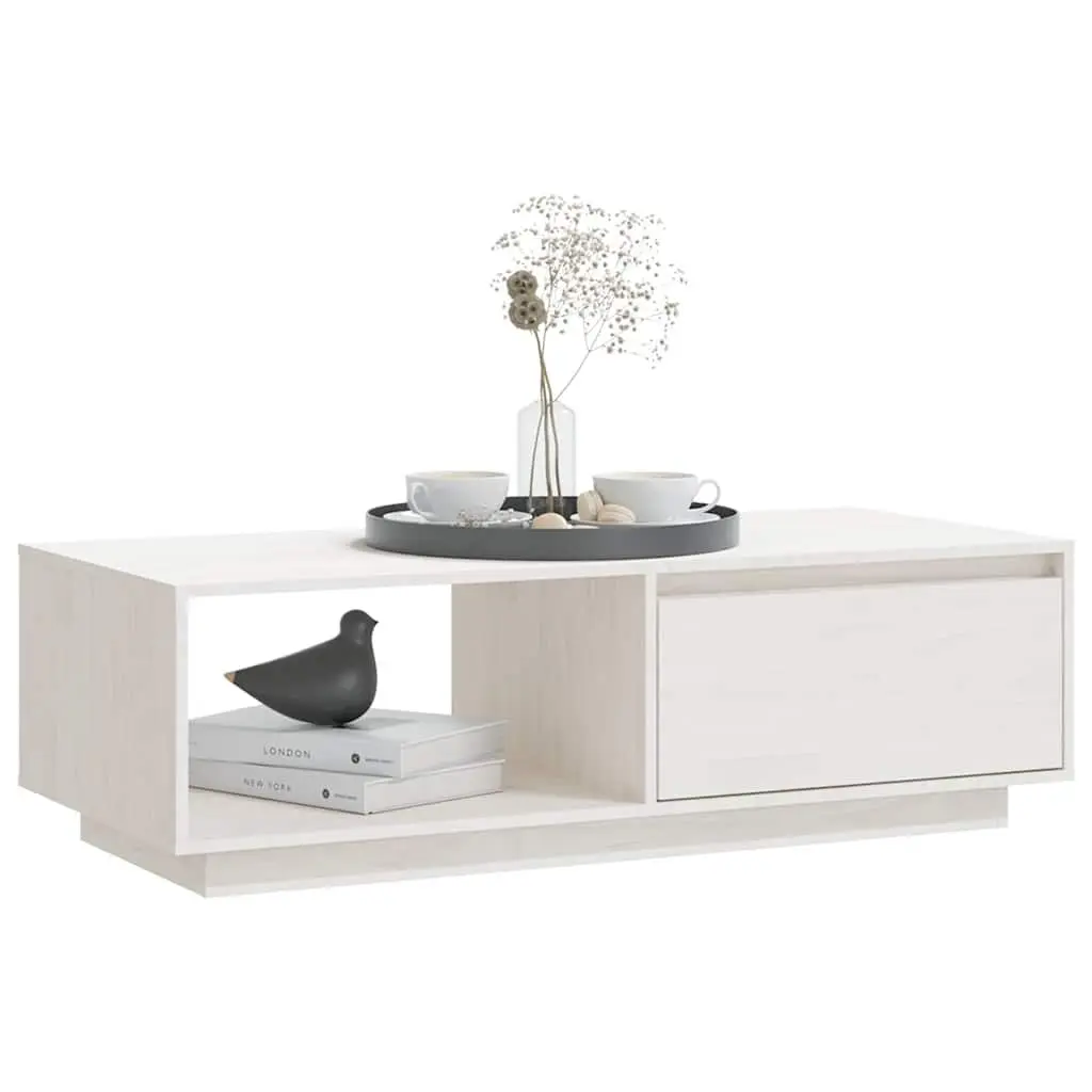 White Solid Pinewood Coffee Table for Living Room