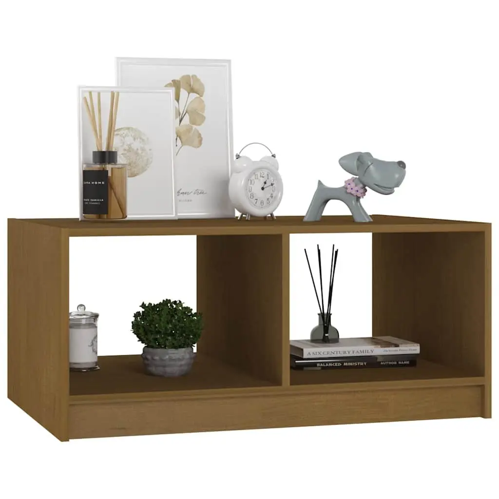Coffee Table Modern Brown Solid Pinewood 75L x 50W x 33.5H cm Living Room Accent Furniture with Lower Storage Shelf