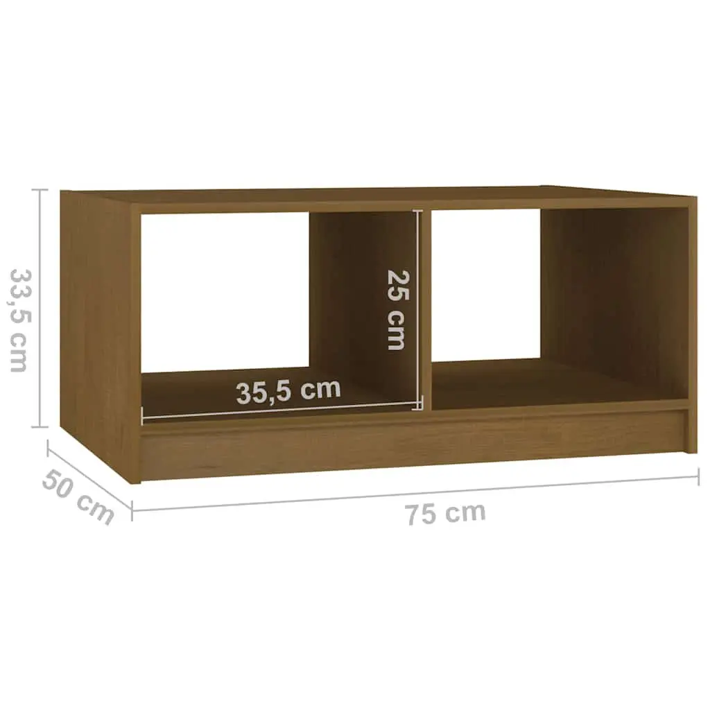Coffee Table Modern Brown Solid Pinewood 75L x 50W x 33.5H cm Living Room Accent Furniture with Lower Storage Shelf
