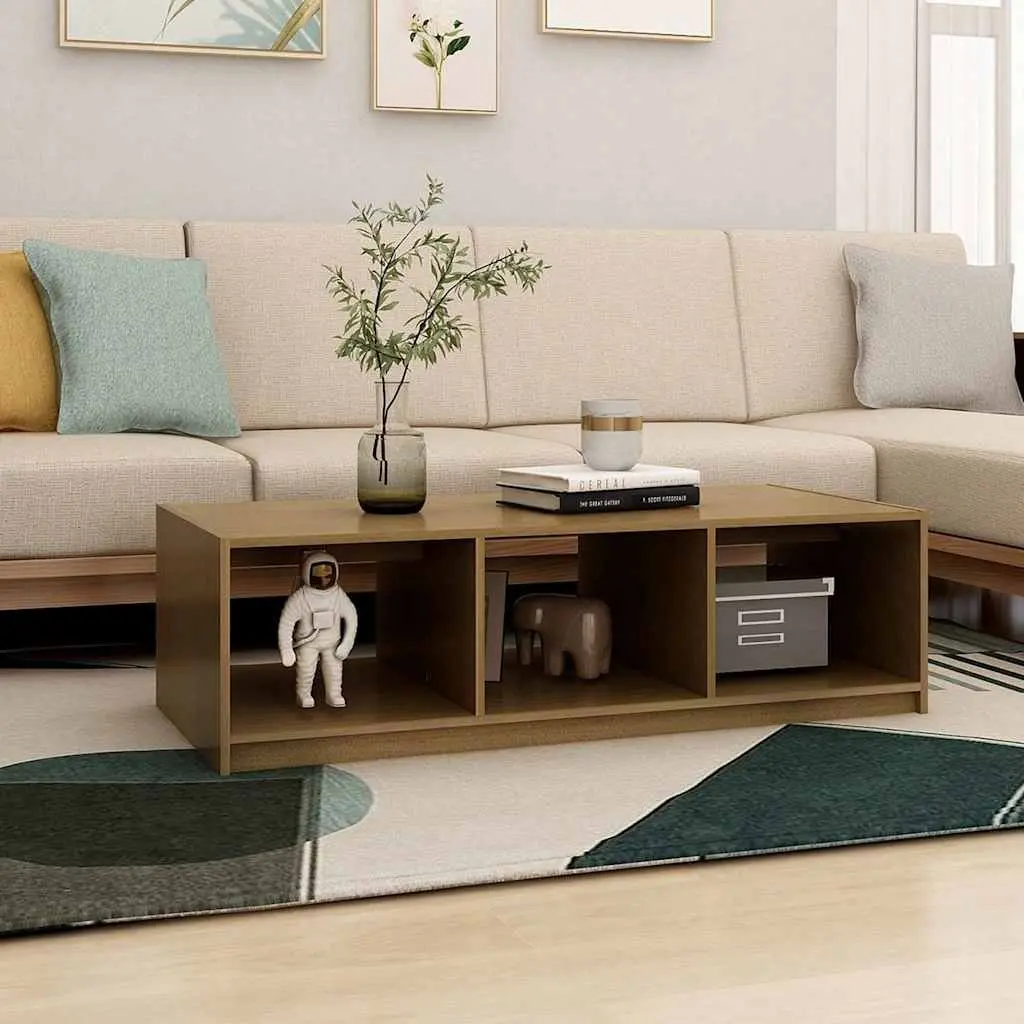 Honey Brown Solid Pinewood Coffee Table for Living Rooms