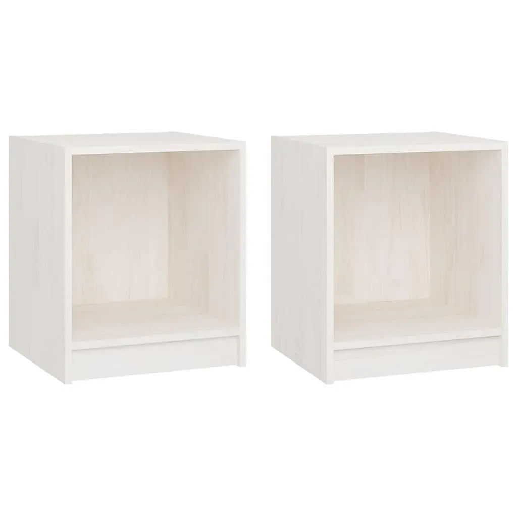 Bedside Cabinets White 2 Piece Solid Wood Storage Nightstand Bedroom Furniture