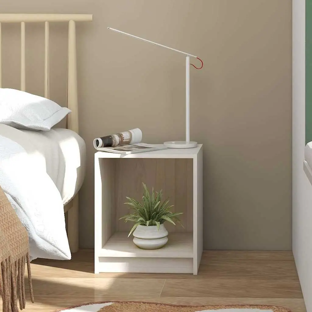 Bedside Cabinets White 2 Piece Solid Wood Storage Nightstand Bedroom Furniture