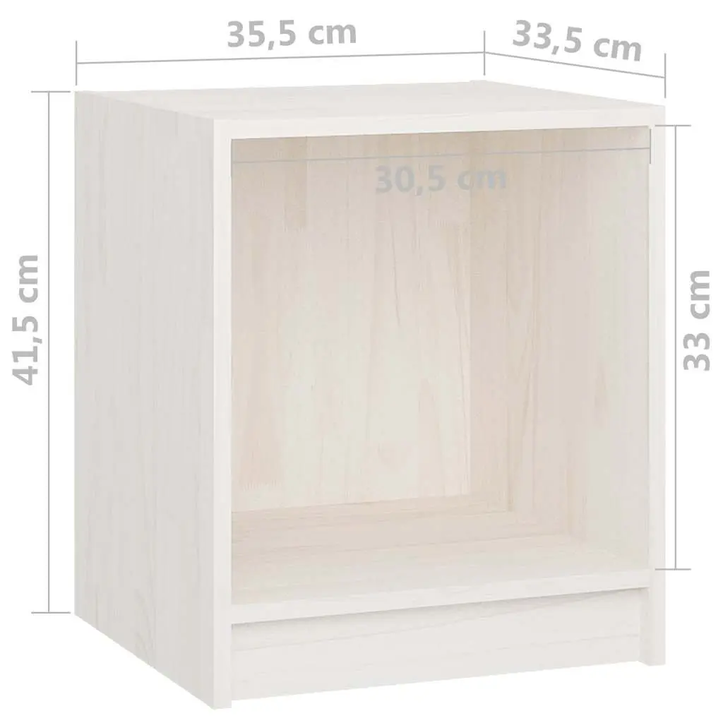 Bedside Cabinets White 2 Piece Solid Wood Storage Nightstand Bedroom Furniture