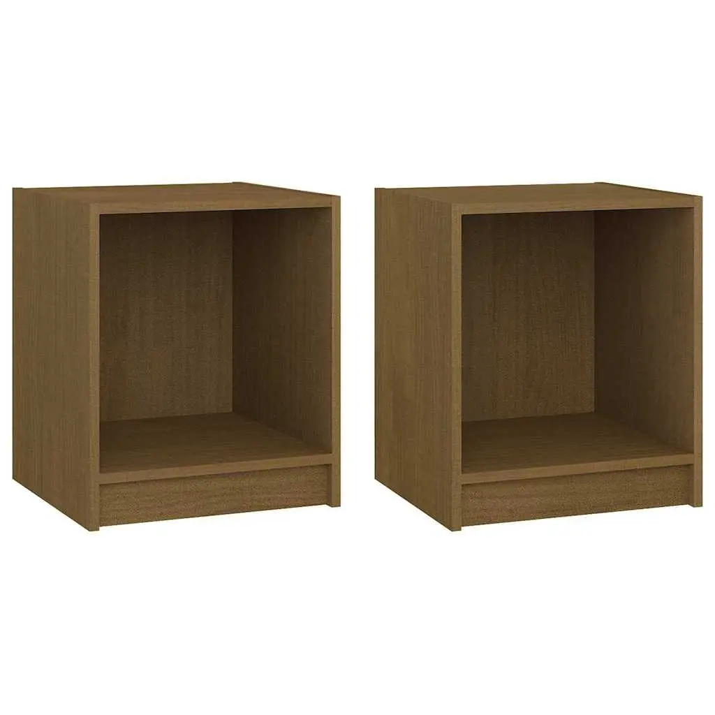 Bedside Cabinets Honey Brown Solid Pinewood Nightstand Storage 2 Piece