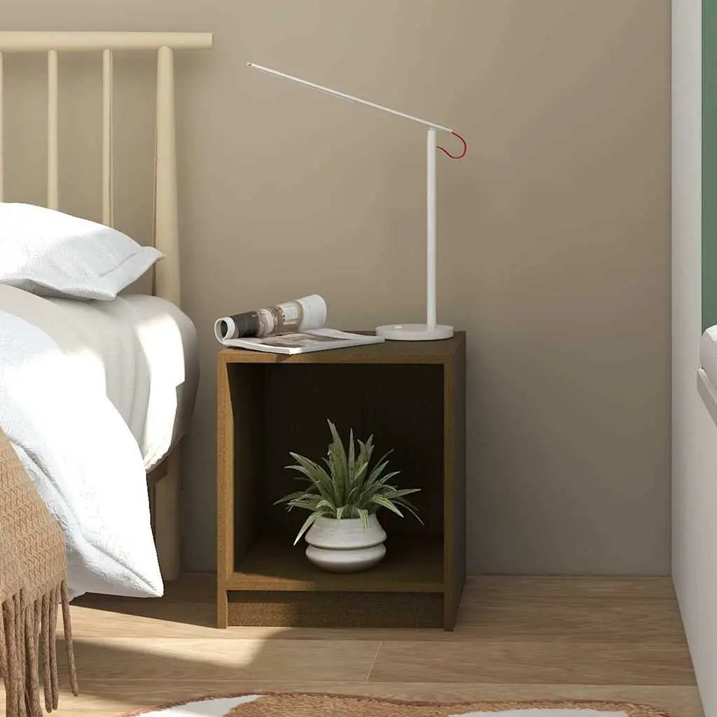 Bedside Cabinets Honey Brown Solid Pinewood Nightstand Storage 2 Piece