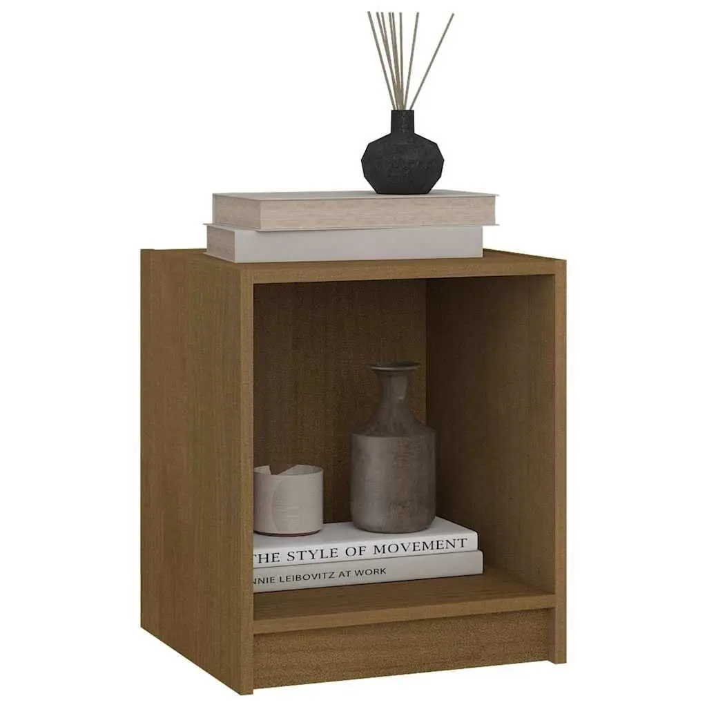 Bedside Cabinets Honey Brown Solid Pinewood Nightstand Storage 2 Piece