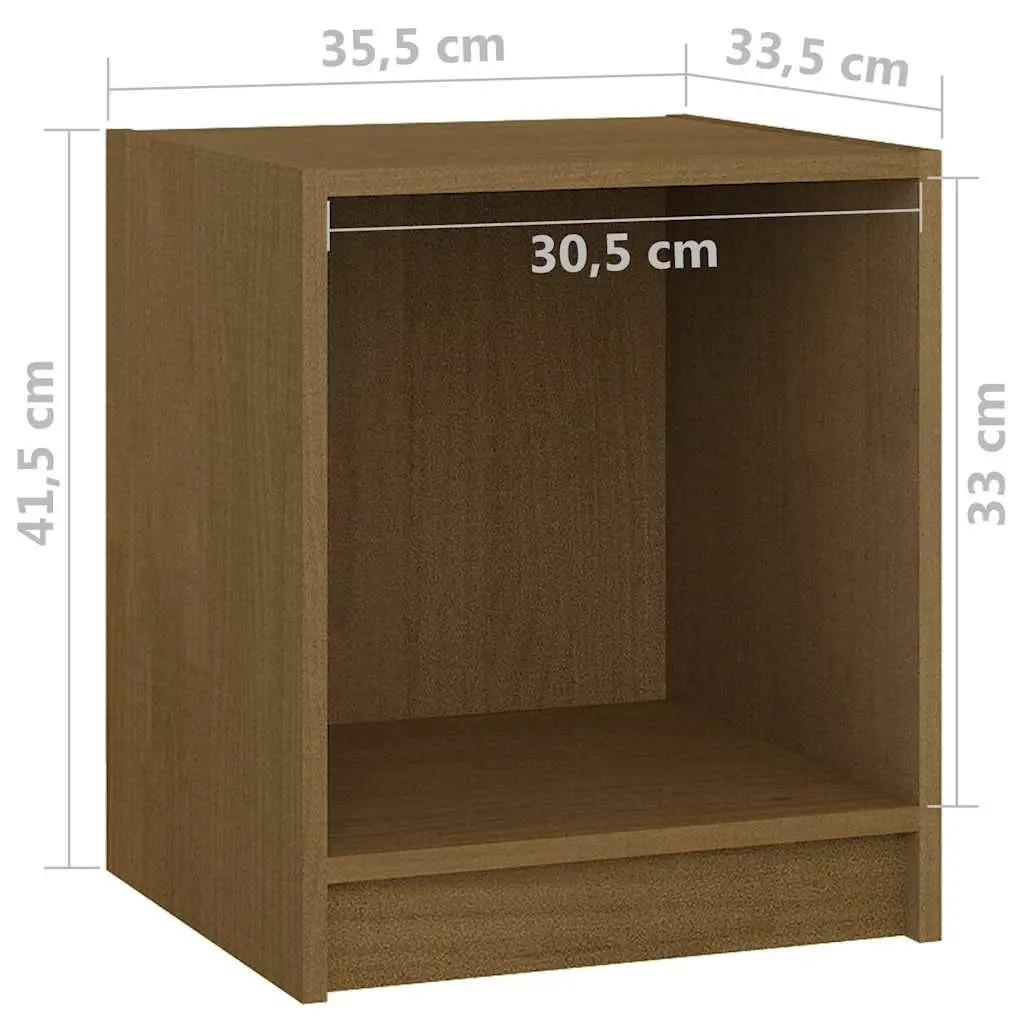 Bedside Cabinets Honey Brown Solid Pinewood Nightstand Storage 2 Piece