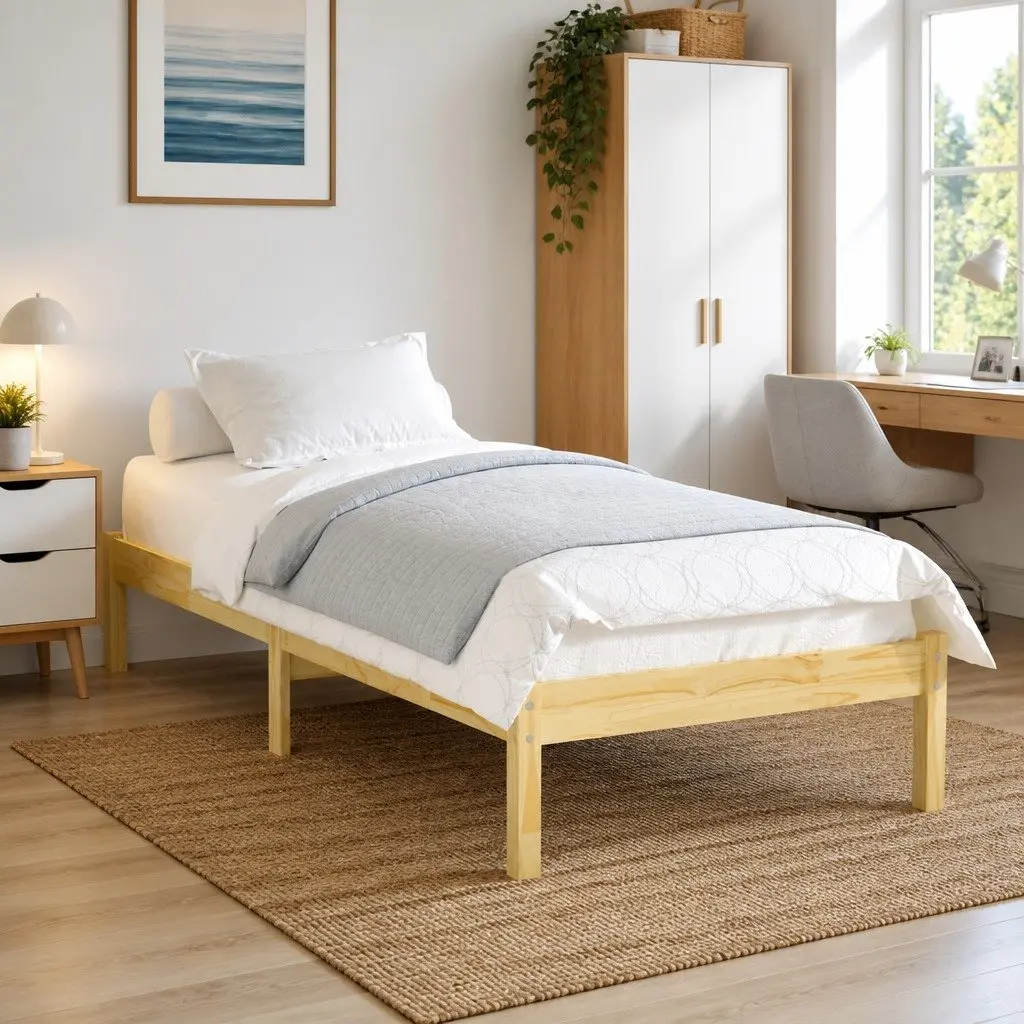 Solid Wood Bed Frame 90x190 cm Brown Single Wooden Bedroom Furniture Slatted
