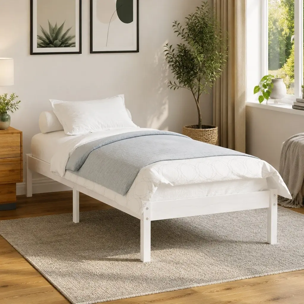 White Solid Pinewood Bed Frame 90x190 cm with Slatted Base