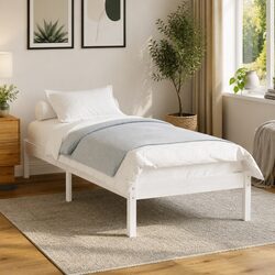 Comfortable White Pinewood Bed Frame 90x190 cm