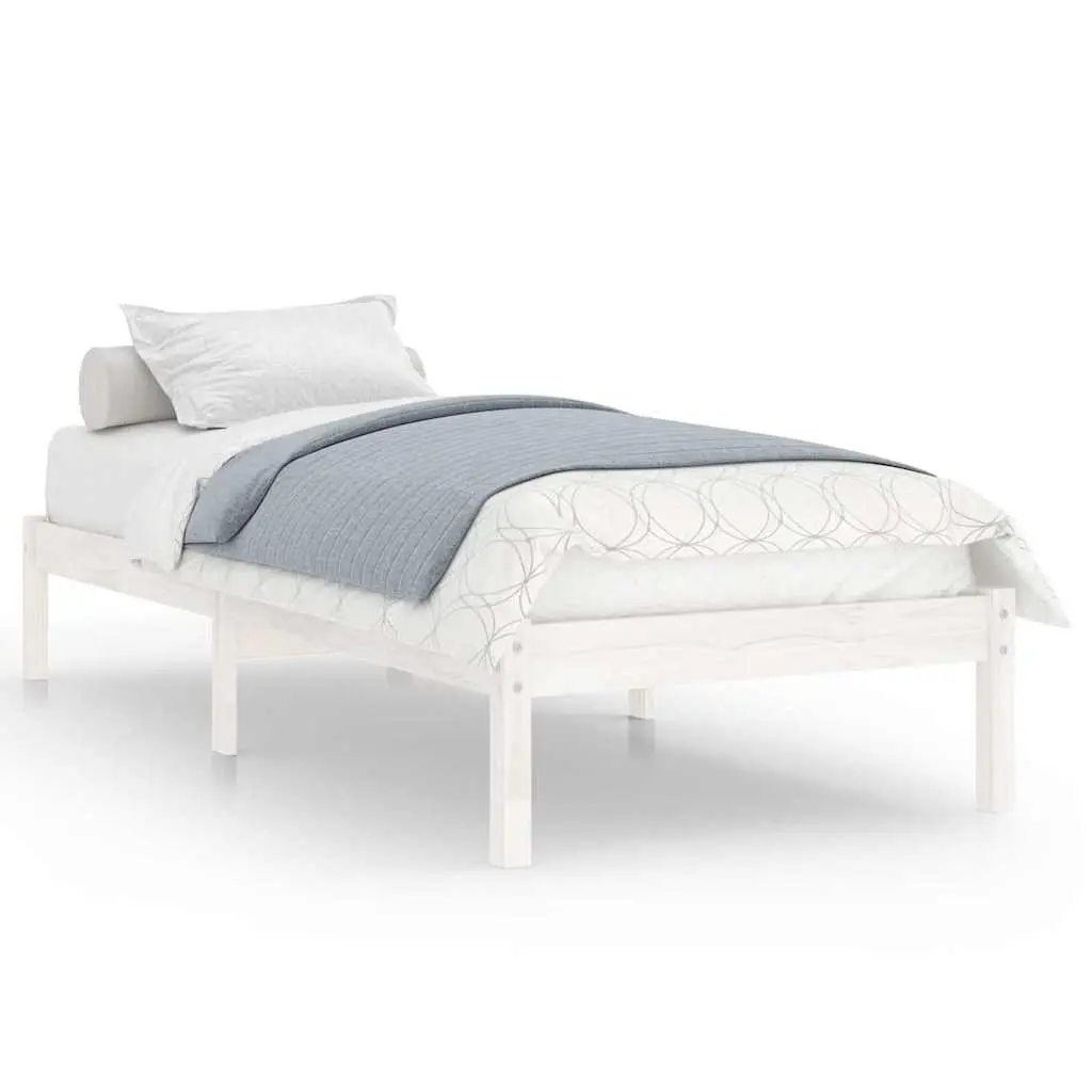 White Solid Pinewood Bed Frame 90x190 cm with Slatted Base