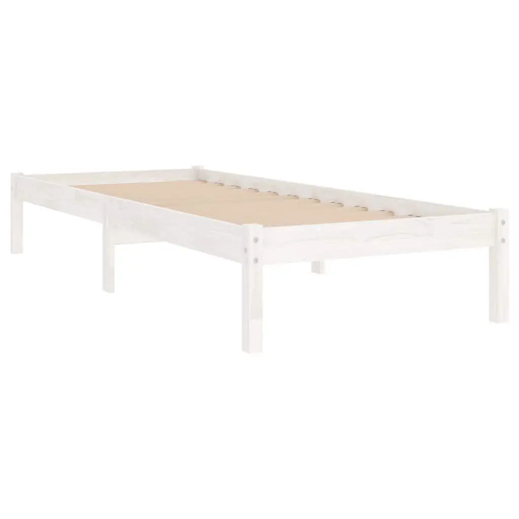 White Solid Pinewood Bed Frame 90x190 cm with Slatted Base