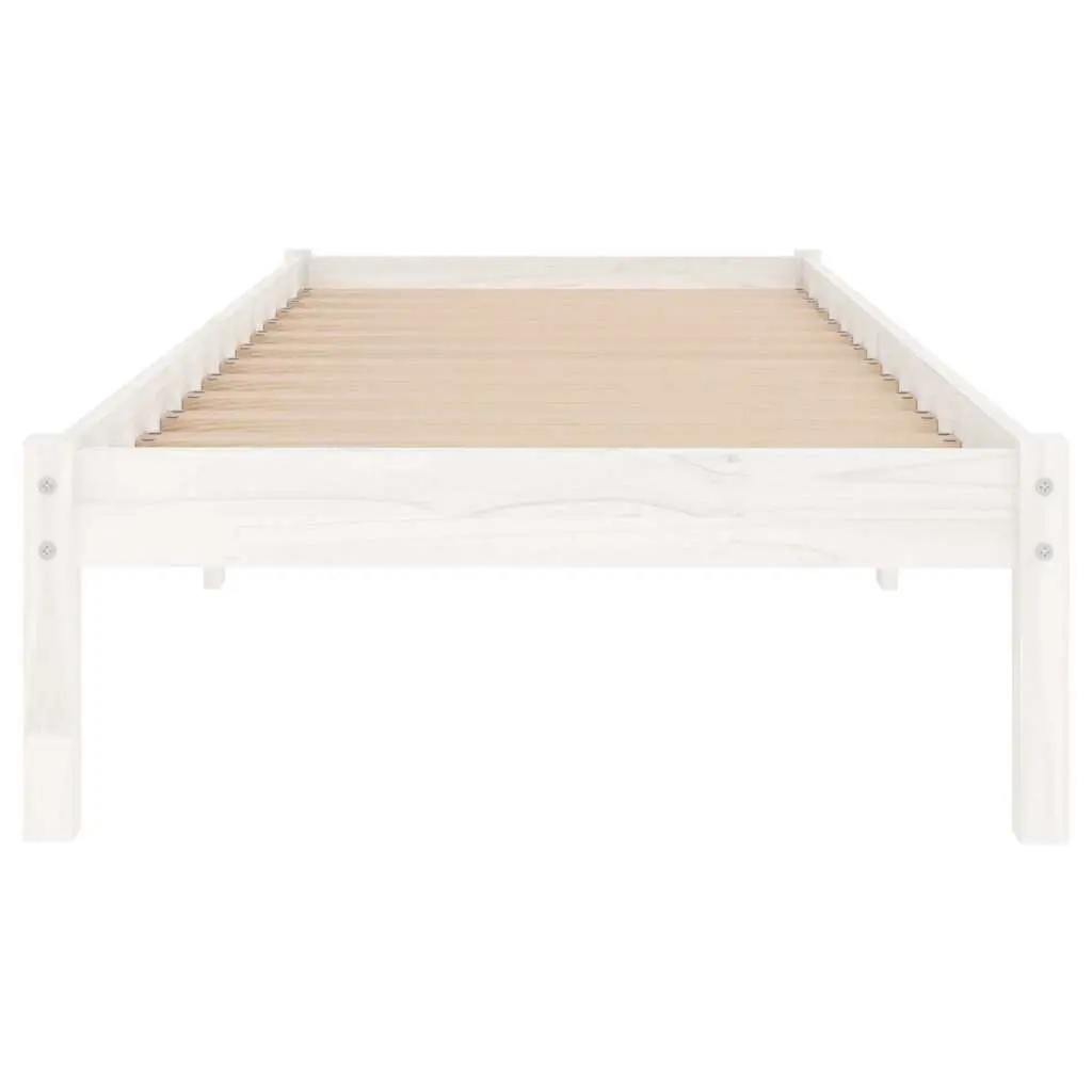 White Solid Pinewood Bed Frame 90x190 cm with Slatted Base