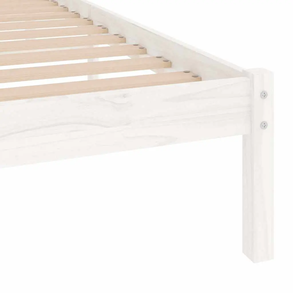 White Solid Pinewood Bed Frame 90x190 cm with Slatted Base