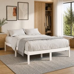 Comfortable White Solid Wood Bed Frame 135x190 cm