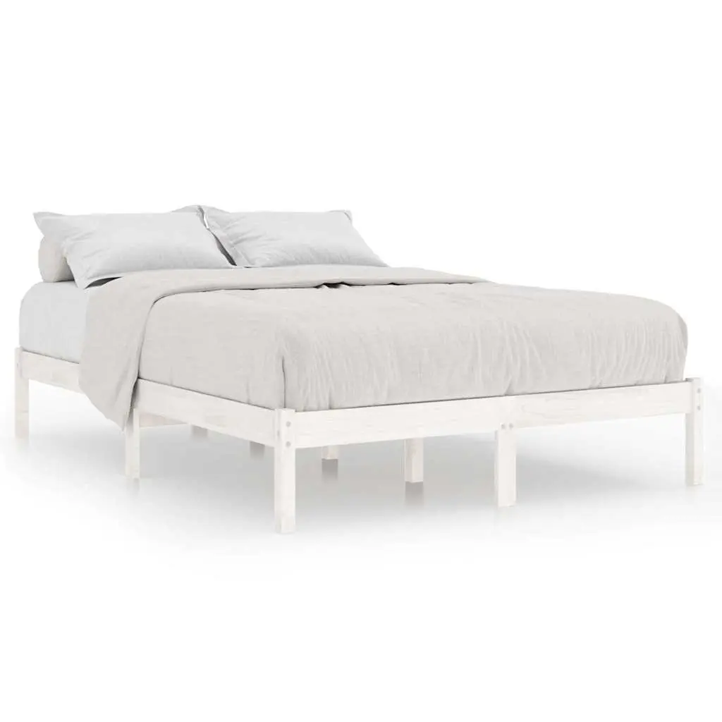 White Solid Wood Bed Frame 135x190 cm