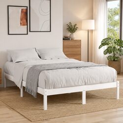 White Solid Wood Bed Frame 150x200 cm with Slatted Base