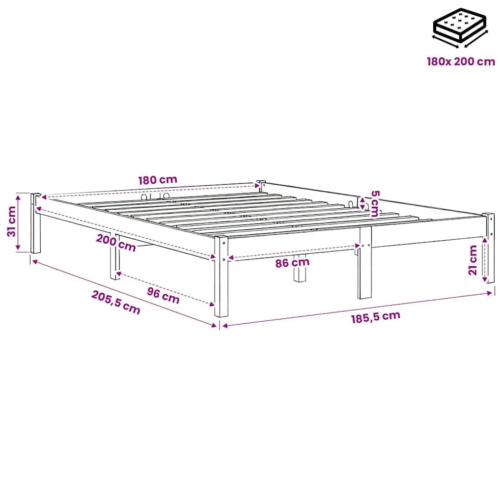 Bed Frame King Size Solid Wood Bedroom Furniture Wooden Bedstead 183x203 cm