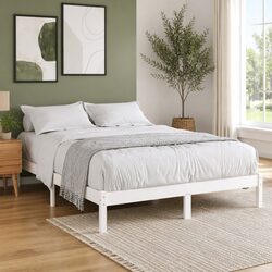 White Solid Wood King Bed Frame 183x203cm for Comfort