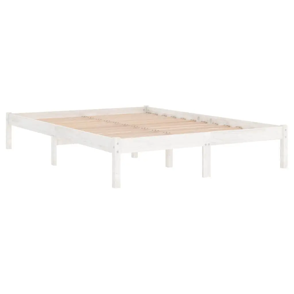 White Solid Wood King Bed Frame 183x203cm for Comfort