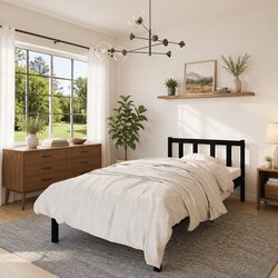 Inviting Black Solid Wood Bed Frame 90x190 cm