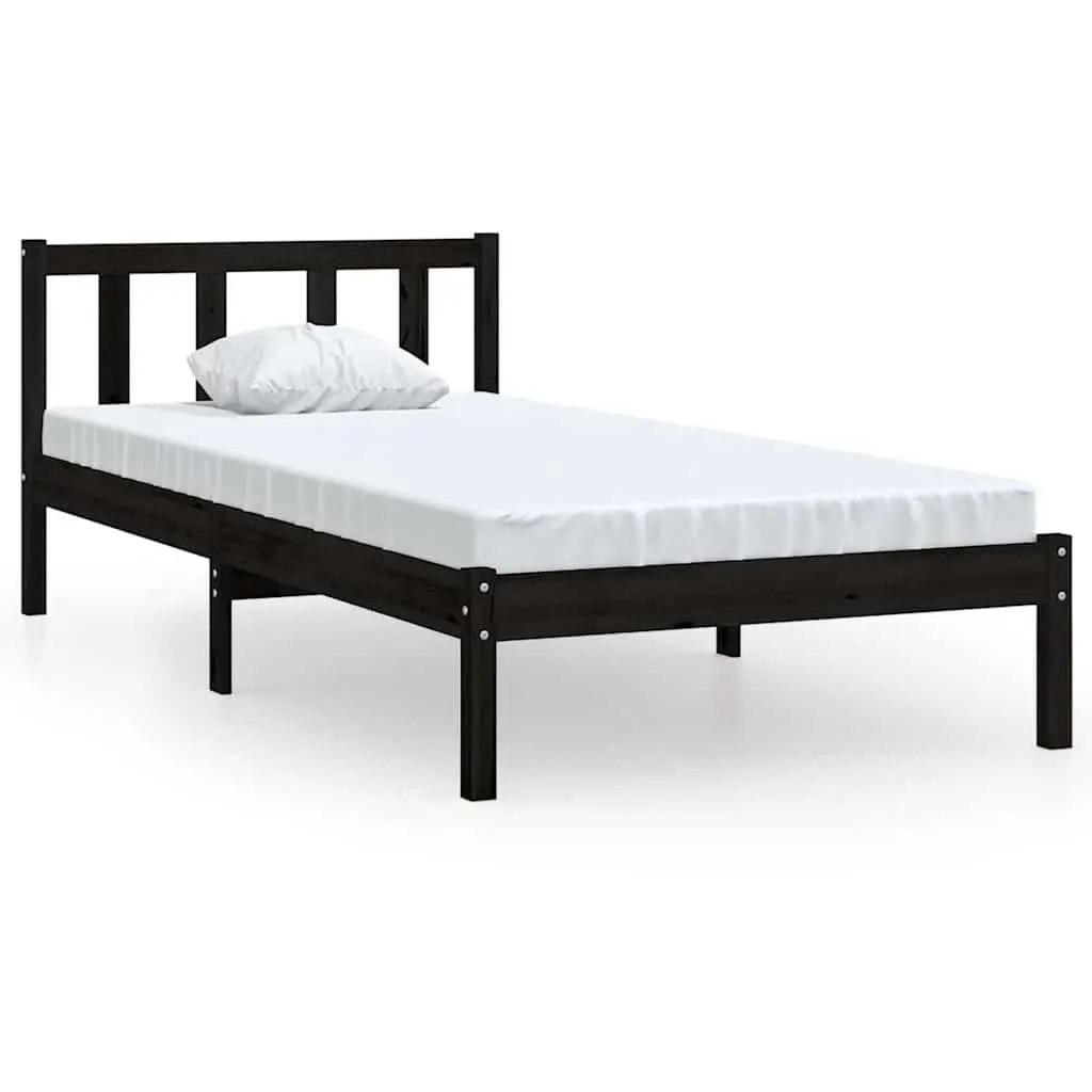 Black Solid Wood Bed Frame 90x190 cm Single Size Bedroom Furniture No Mattress