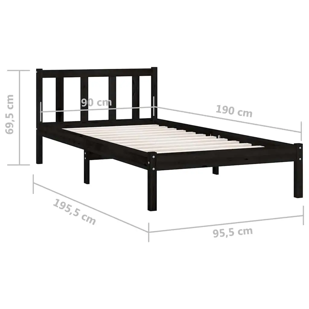 Black Solid Wood Bed Frame 90x190 cm Single Size Bedroom Furniture No Mattress