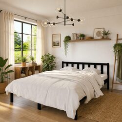Modern Black Solid Wood Bed Frame 135x190 cm