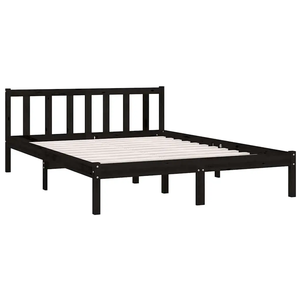 Black Solid Wood Bed Frame 135x190 cm