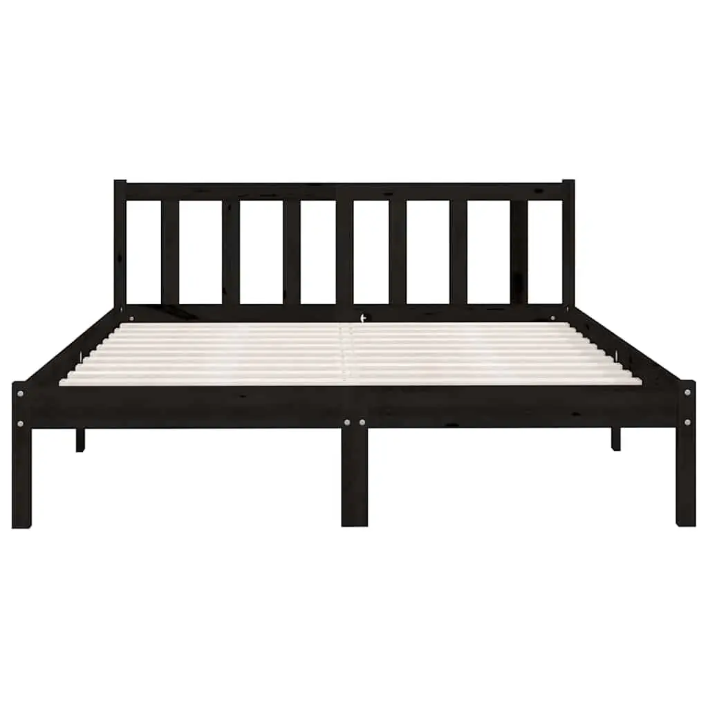Black Solid Wood Bed Frame 135x190 cm