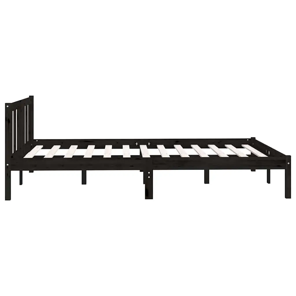 Black Solid Wood Bed Frame 135x190 cm