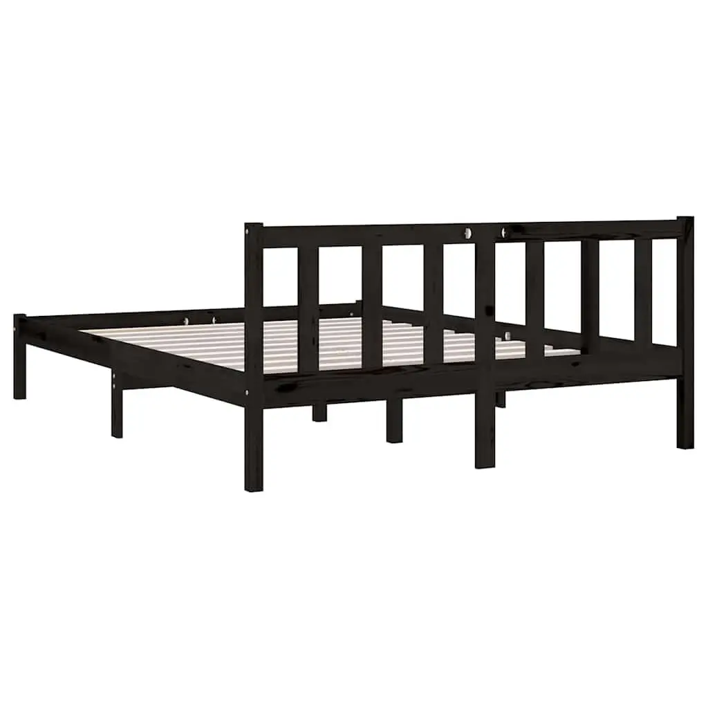Black Solid Wood Bed Frame 135x190 cm