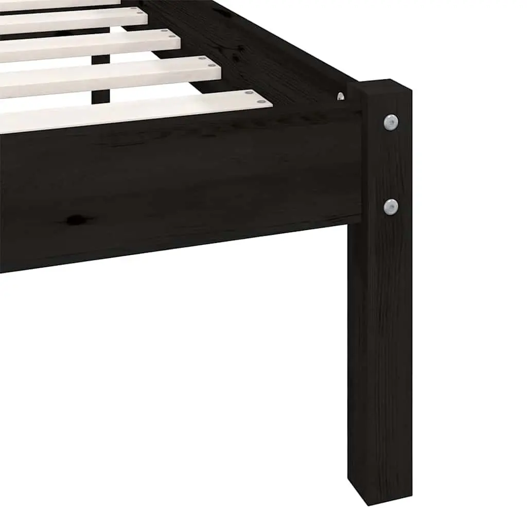 Black Solid Wood Bed Frame 135x190 cm