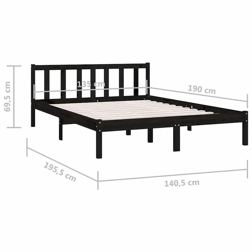Black Solid Wood Bed Frame 135x190 cm