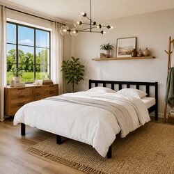 Inviting Black Solid Wood Pine Bed Frame for Queen Size