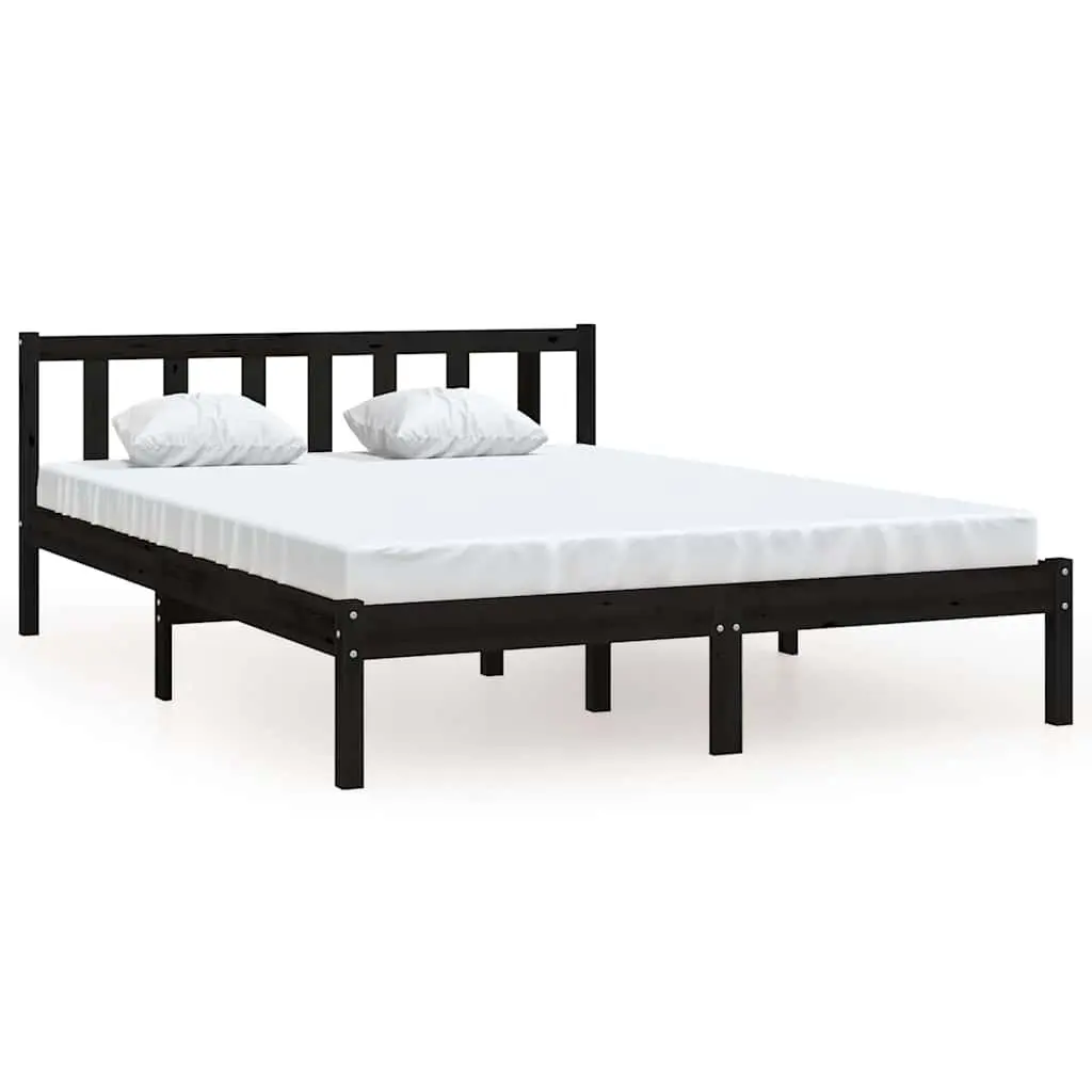 Black Solid Wood Pine Bed Frame Queen Size 150x200 cm Bedroom Furniture