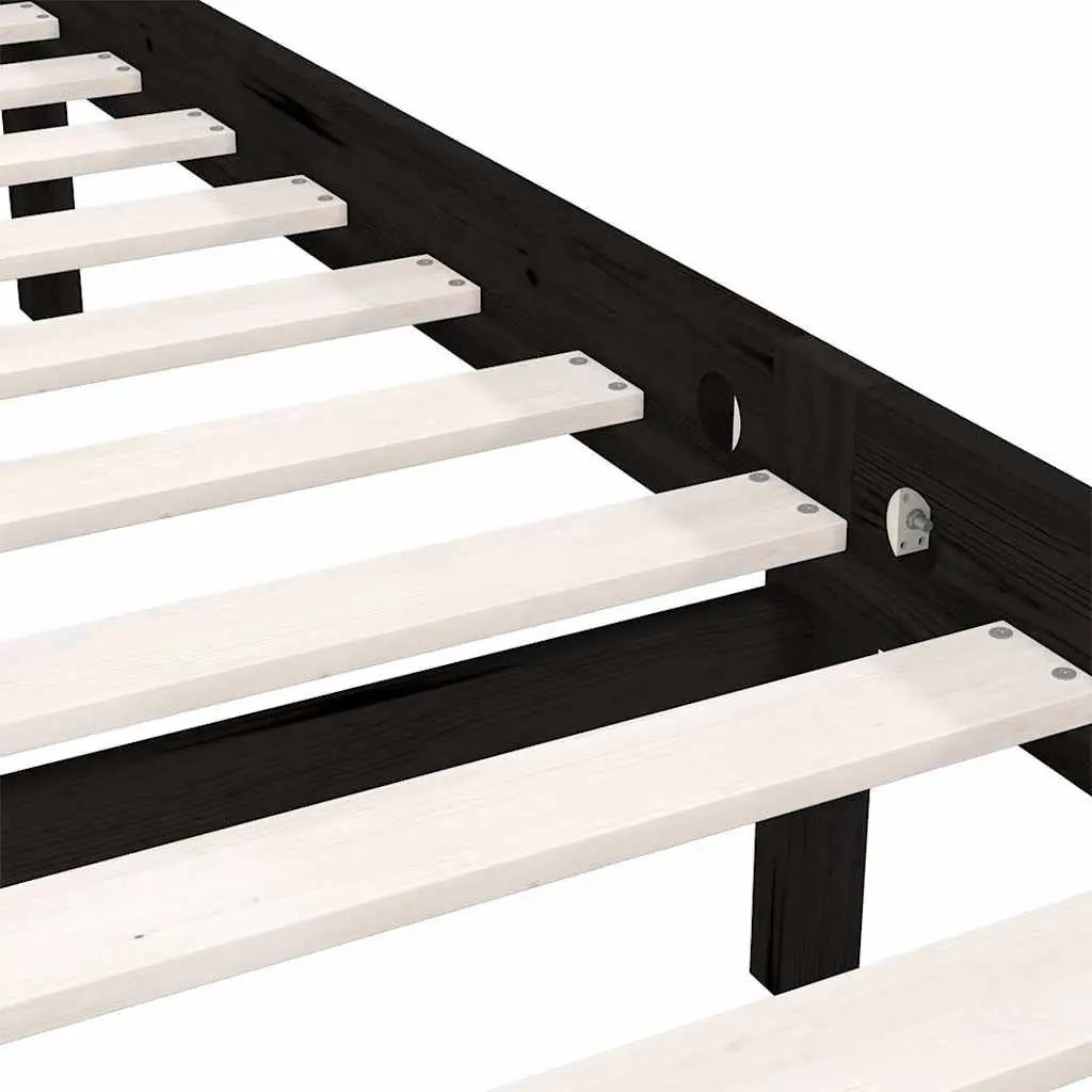 Black Solid Wood Pine Bed Frame Queen Size 150x200 cm Bedroom Furniture