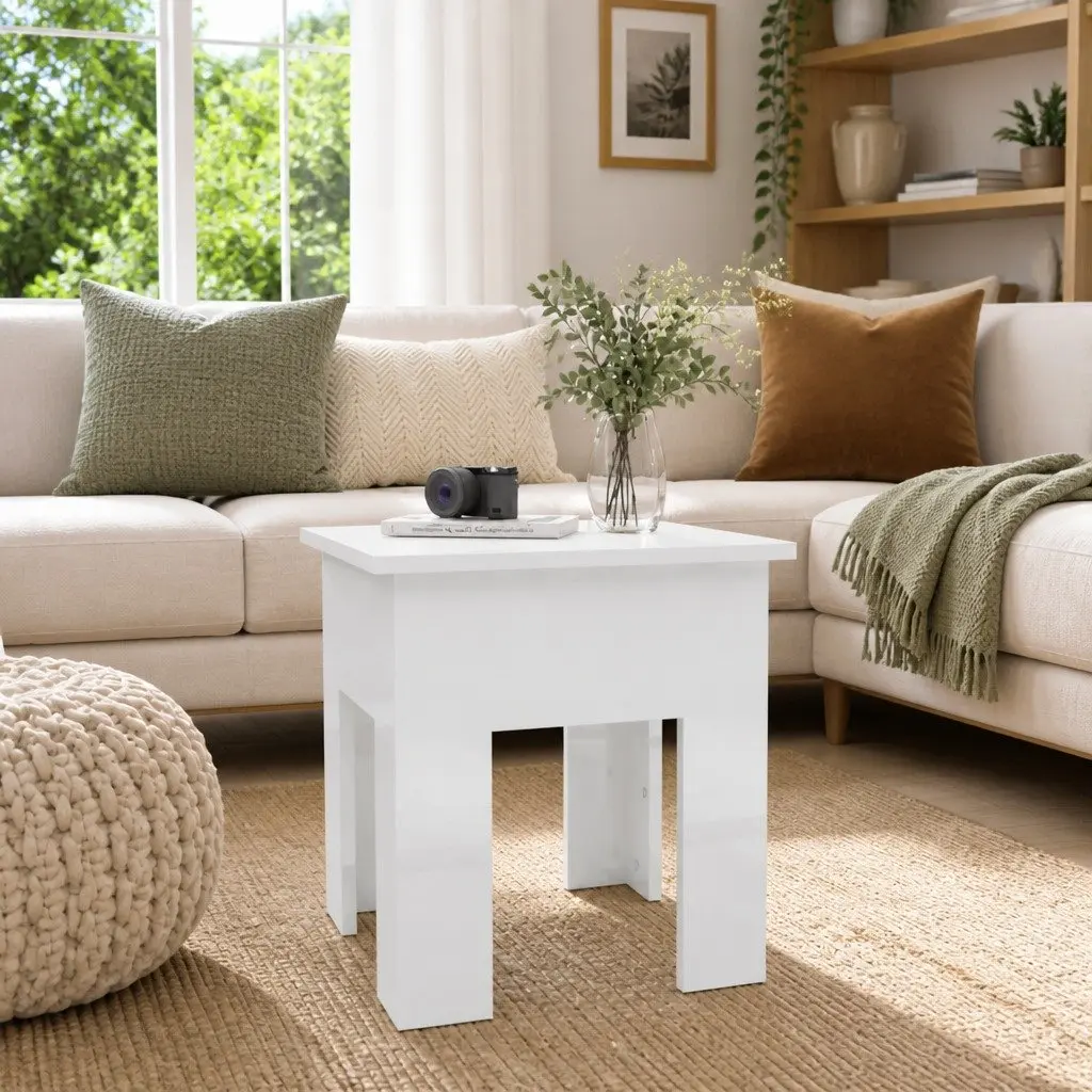Coffee Table White High Gloss 40x40x42cm Engineered Wood