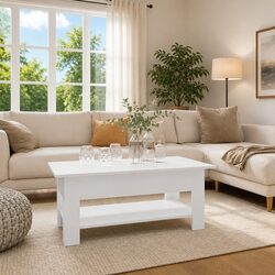 Modern Two-Tier White Coffee Table with Storage Shelf