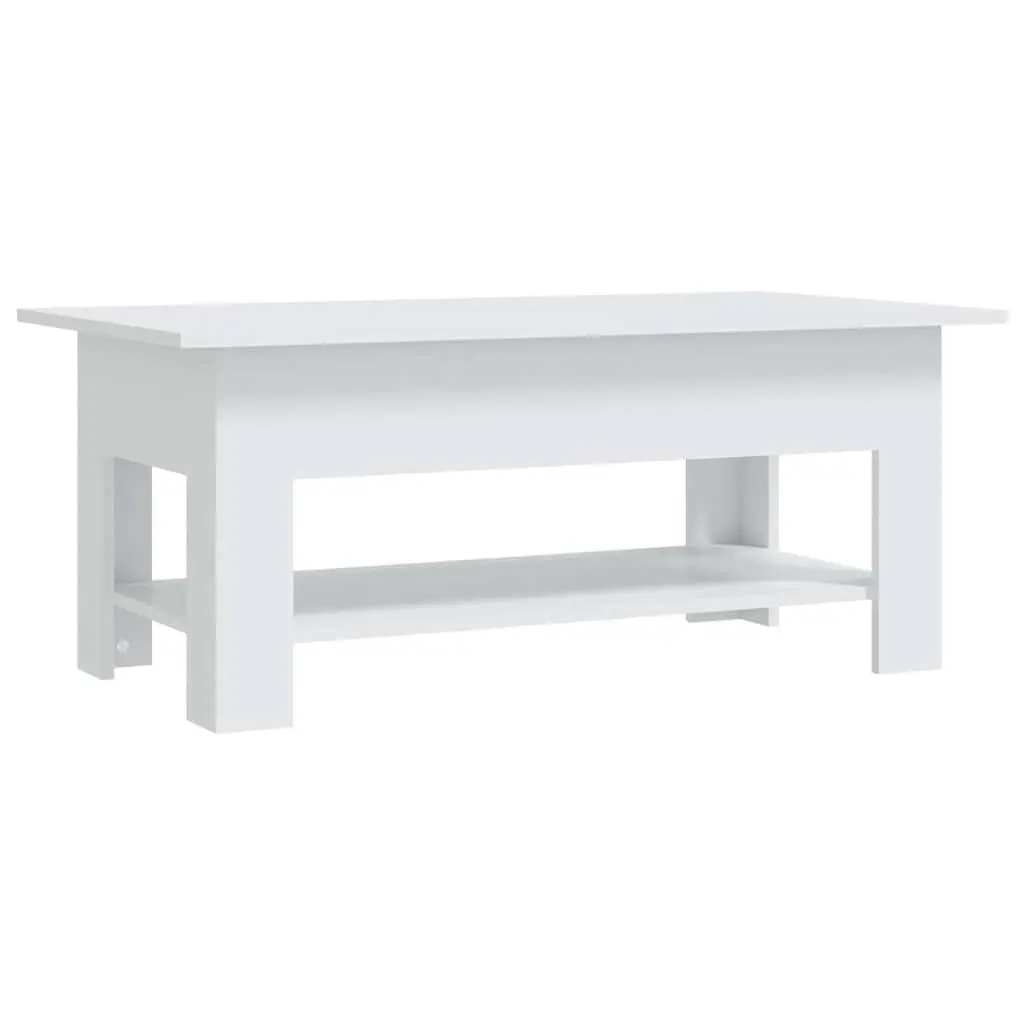 Coffee Table White Modern Two-Tier Design with Storage Shelf for Living Room
