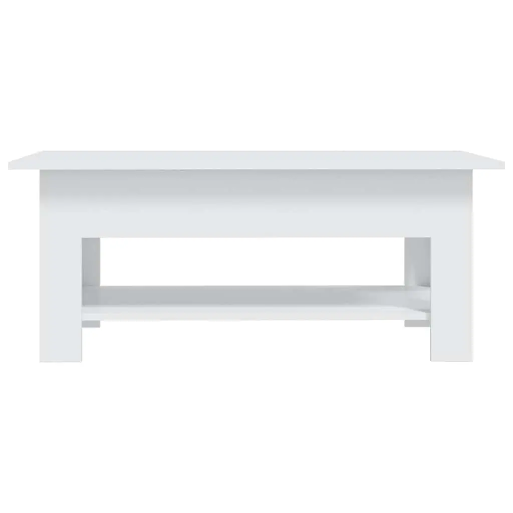 Coffee Table White Modern Two-Tier Design with Storage Shelf for Living Room