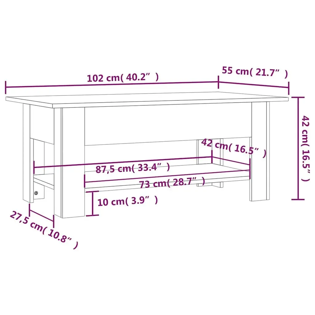 Coffee Table White Modern Two-Tier Design with Storage Shelf for Living Room