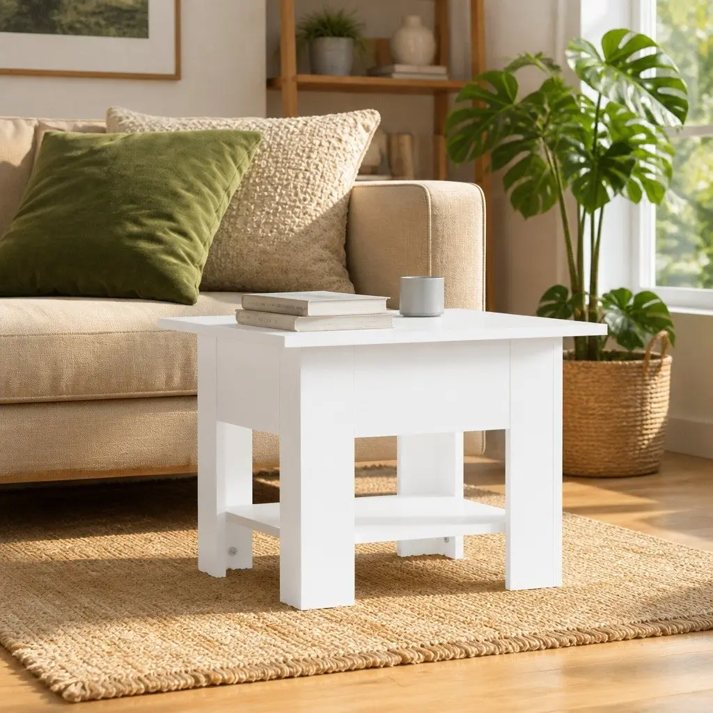 Coffee Table White Storage Shelf Modern Design Living Room Accent Furniture