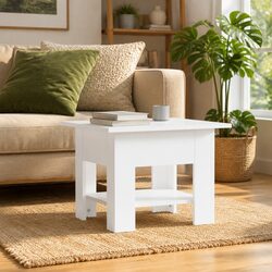 Modern White Coffee Table with Storage Shelf