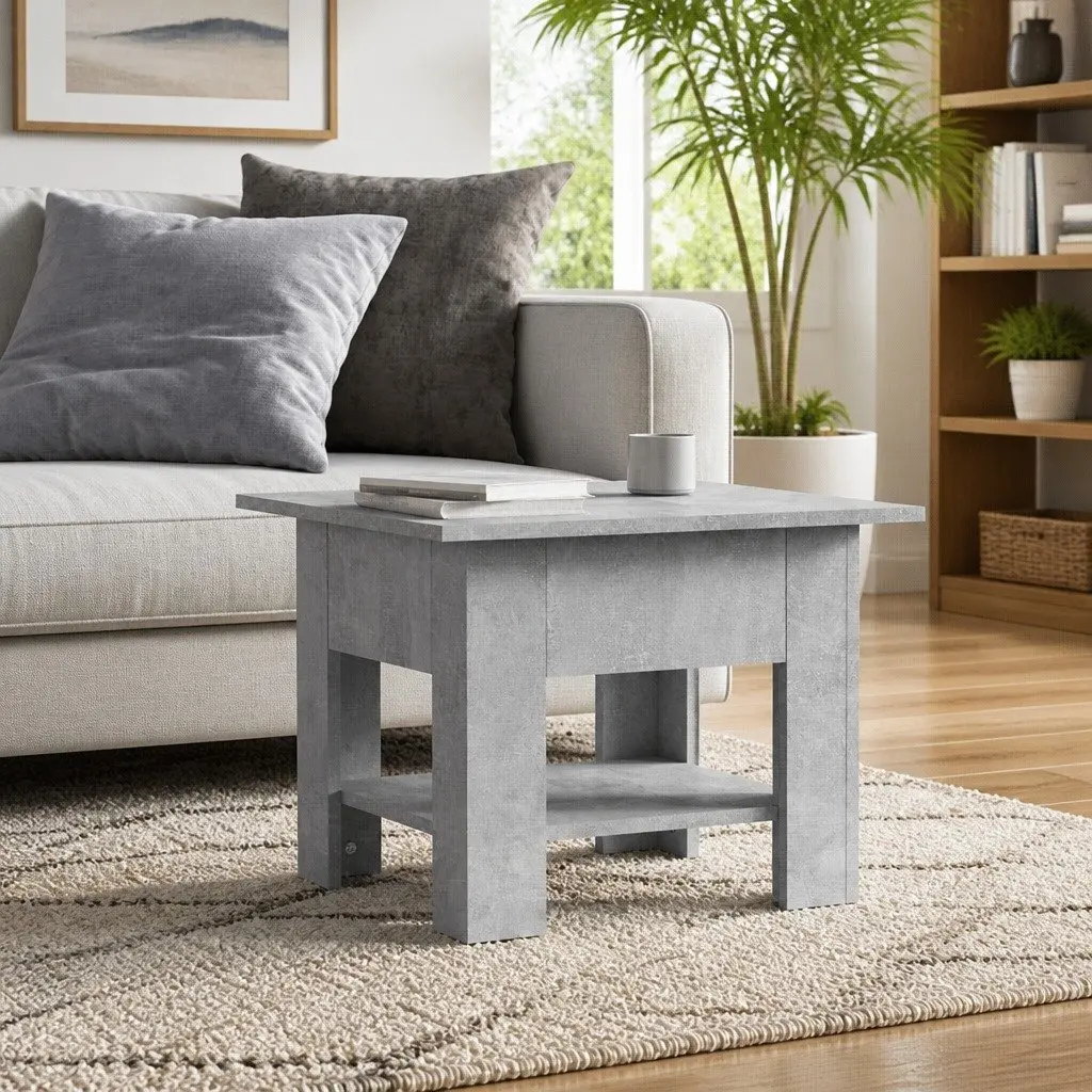 Coffee Table with Storage Shelf Modern Design Living Room Accent Grey 55x55x42cm